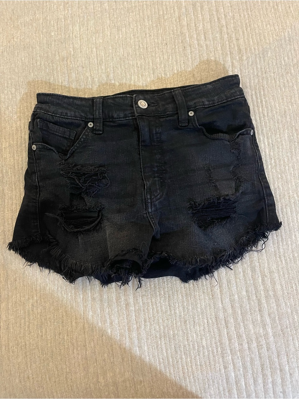 Eunina Lulu High Rise Black Distressed Cutoff Denim Shorts Size Small